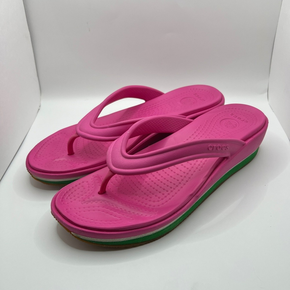 Crocs Retro Wedge Flip Flop‎ Women's Size 10W Sandals Hot Pink